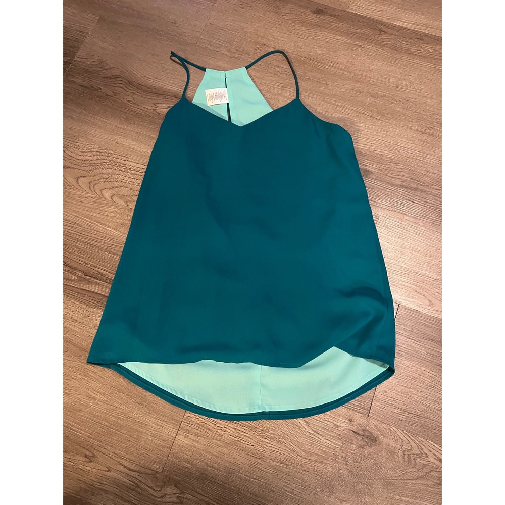 Express Barcelona Cami Teal Green Halter Neck Keyhole‎ Back Tank Top Womens XS